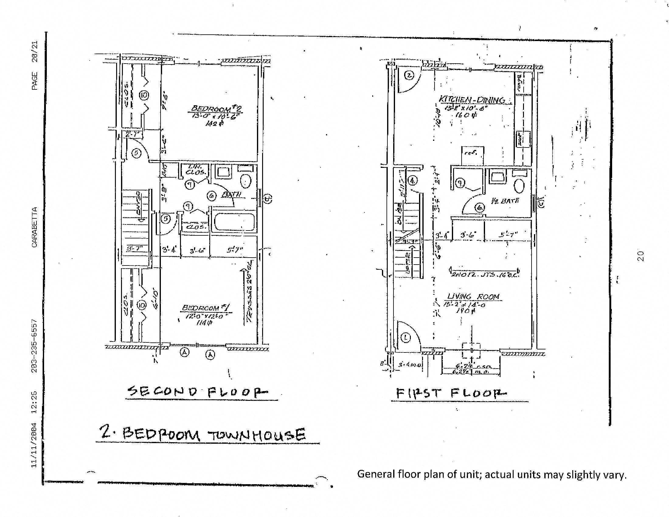 Floor plan for 2 beds, 1.5 baths
